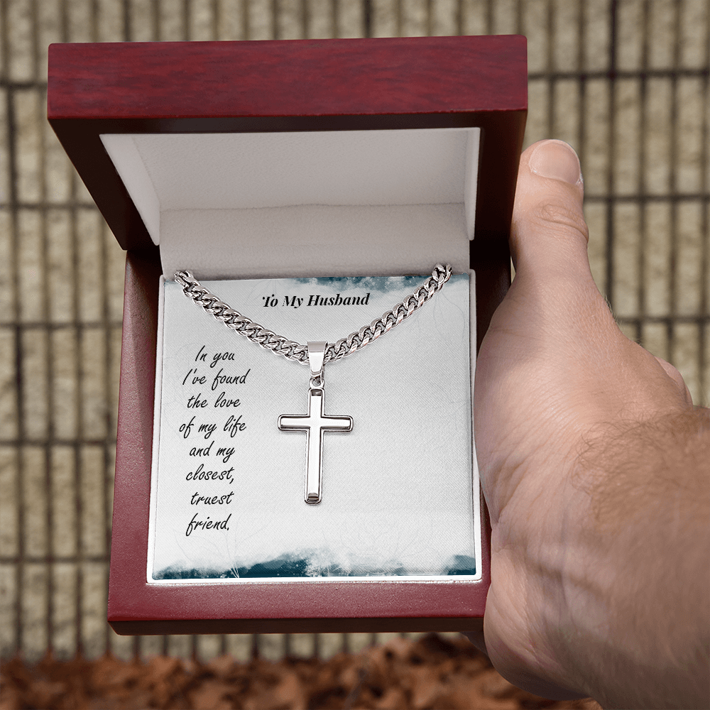 To My Husband Personalized Cross - Cuban Link Chain