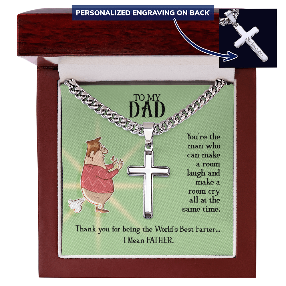 World's Best Farter I Mean Father Personalised Cross Cuban Link Chain