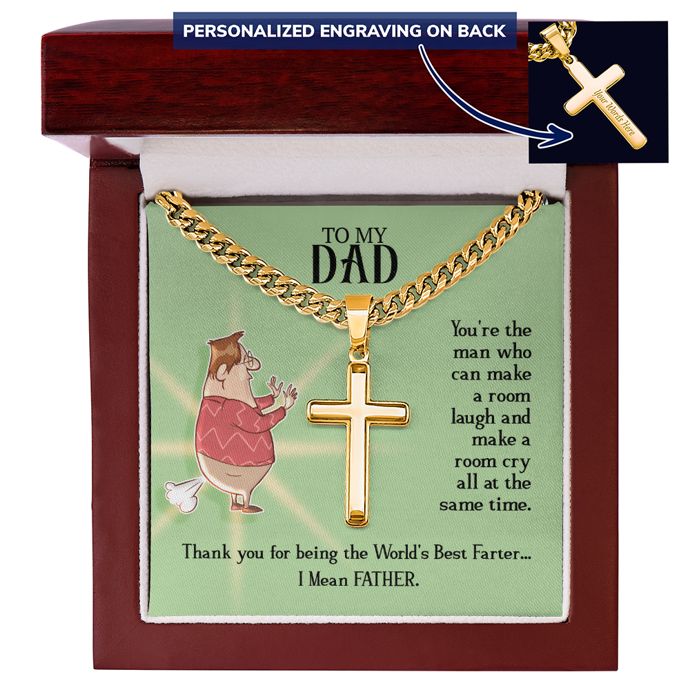 World's Best Farter I Mean Father Personalised Cross Cuban Link Chain