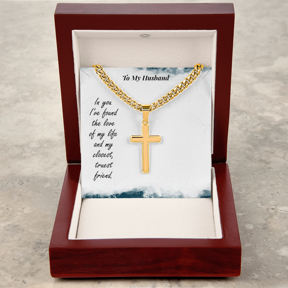 To My Husband Personalized Cross - Cuban Link Chain