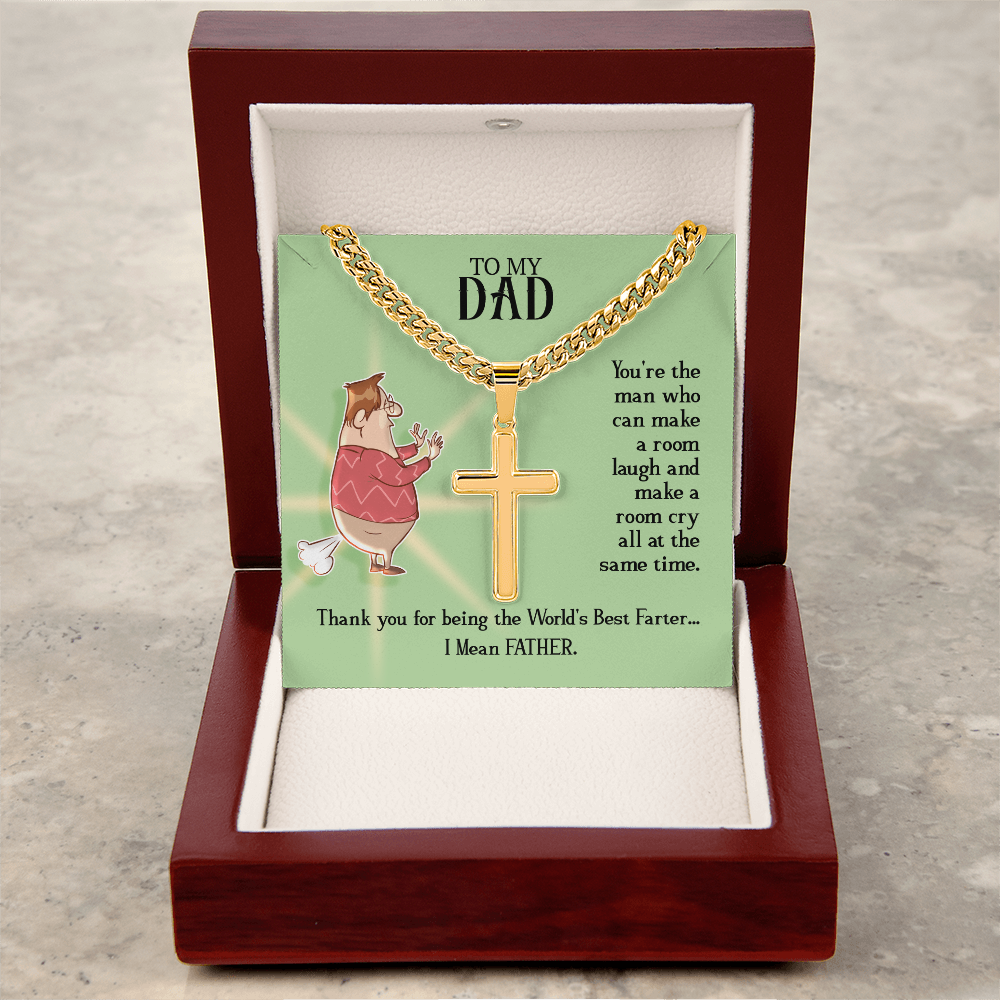 World's Best Farter I Mean Father Personalised Cross Cuban Link Chain