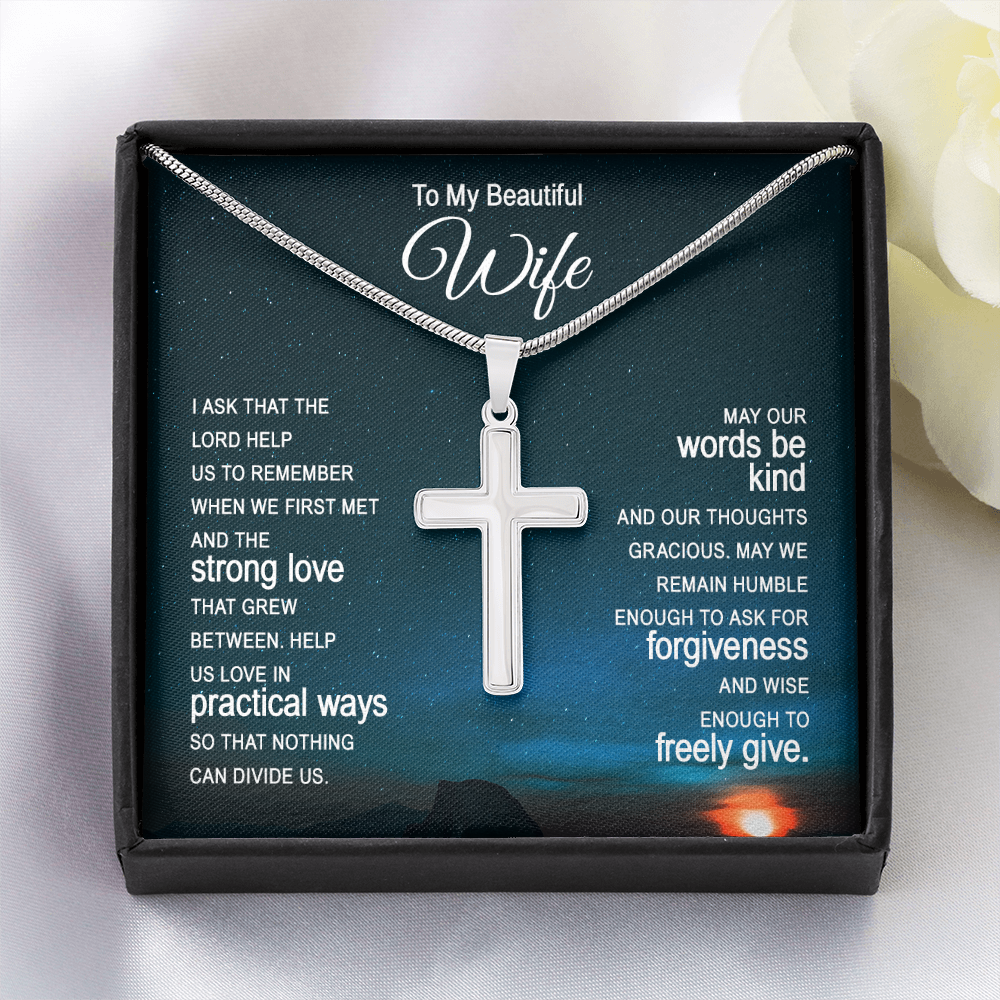 To My Wife Artisan Cross Necklace - Snake Chain