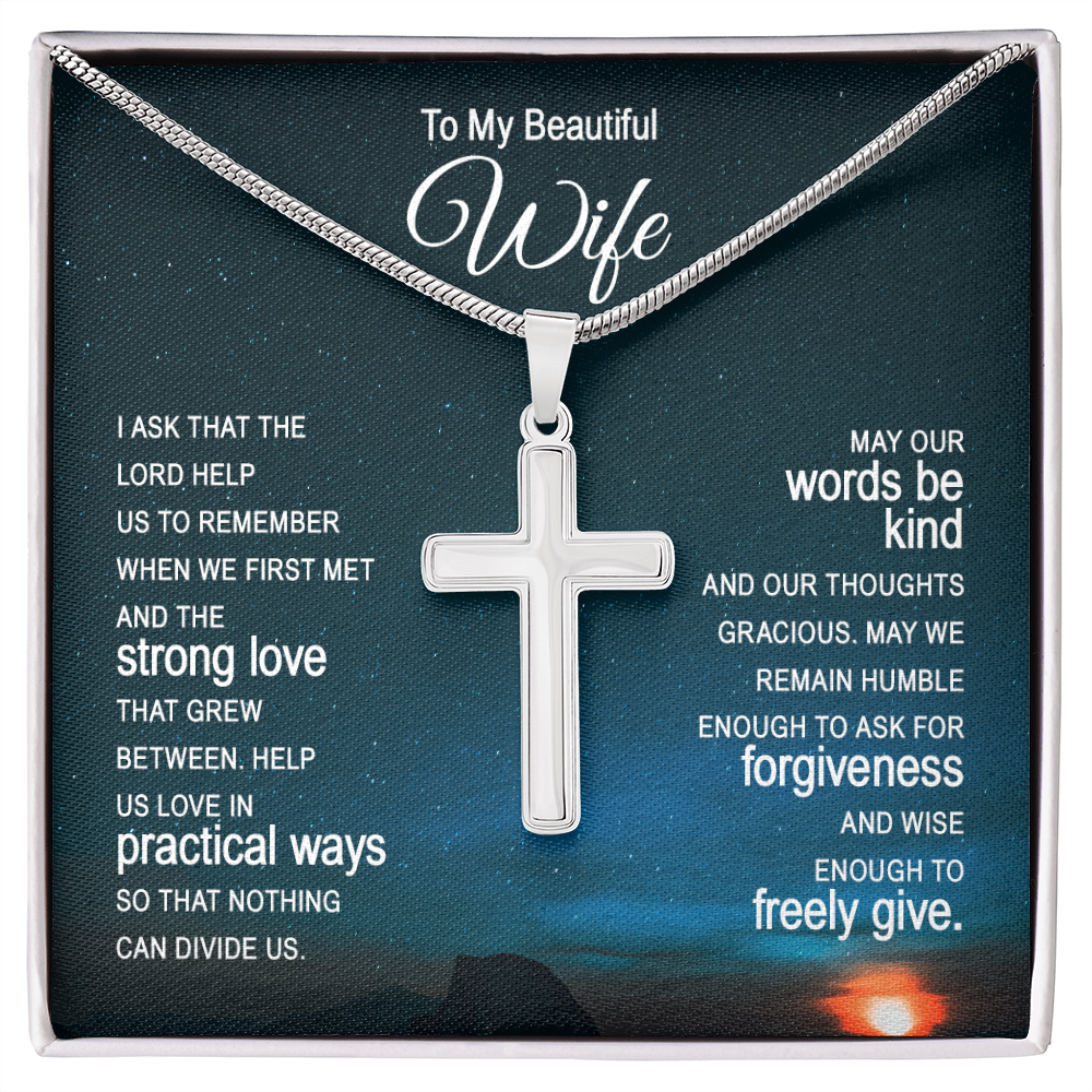 To My Beautiful Wife Artisan Cross Necklace with Snake Chain