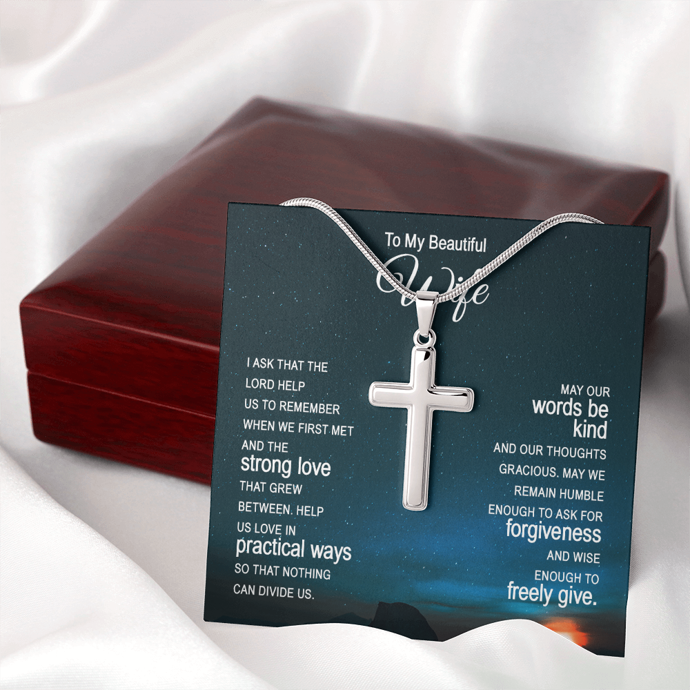 To My Wife Artisan Cross Necklace - Snake Chain