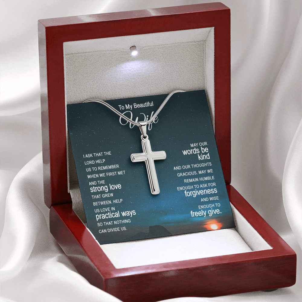 To My Wife Artisan Cross Necklace - Snake Chain