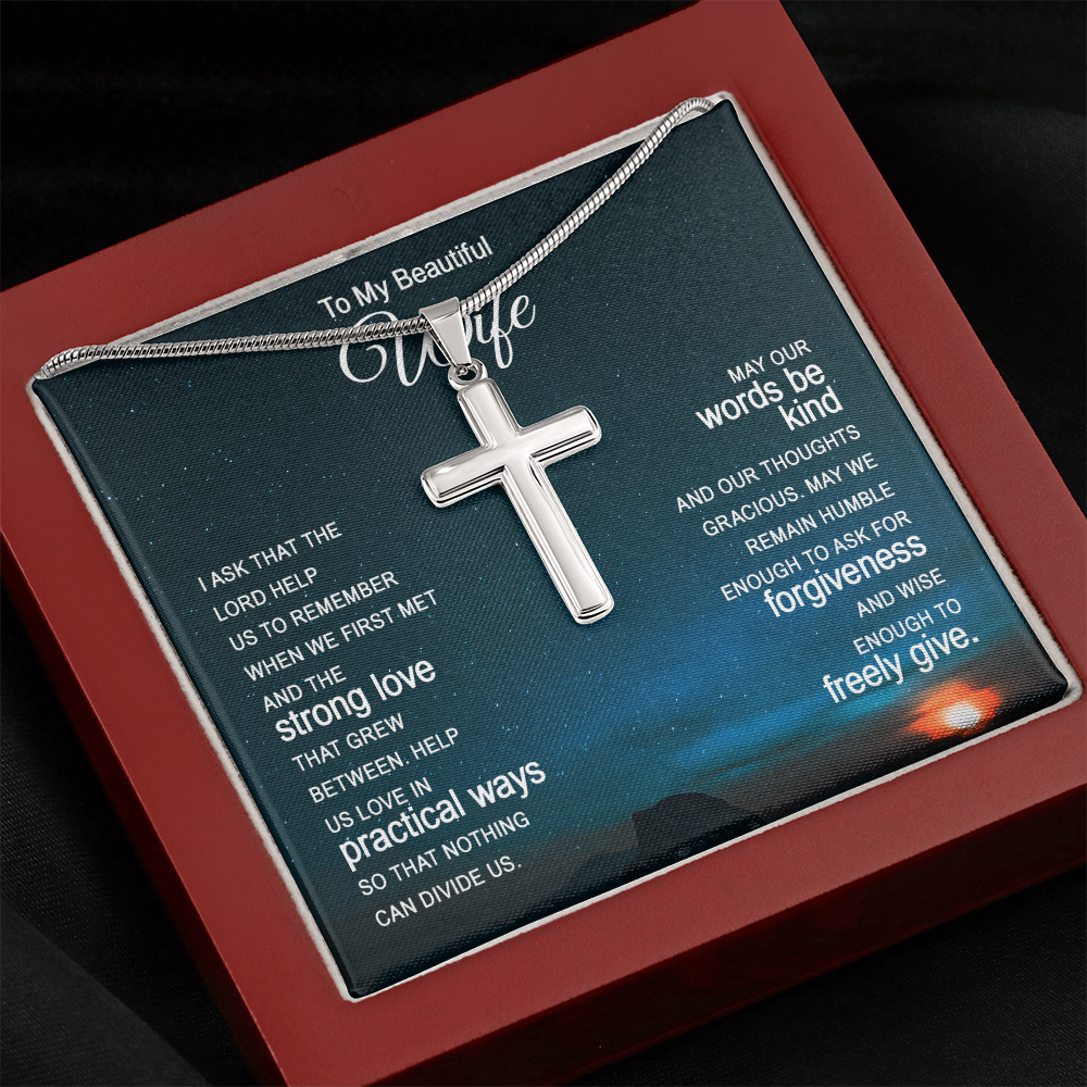 To My Wife Artisan Cross Necklace - Snake Chain