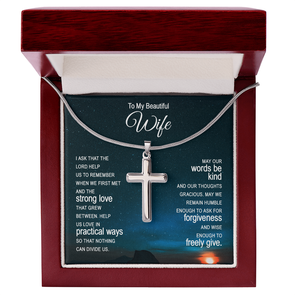 To My Wife Artisan Cross Necklace - Snake Chain
