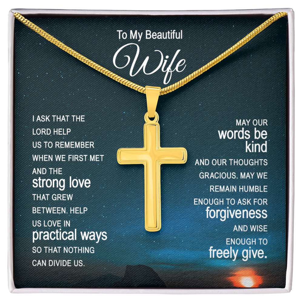 To My Beautiful Wife Artisan Cross Necklace with Snake Chain