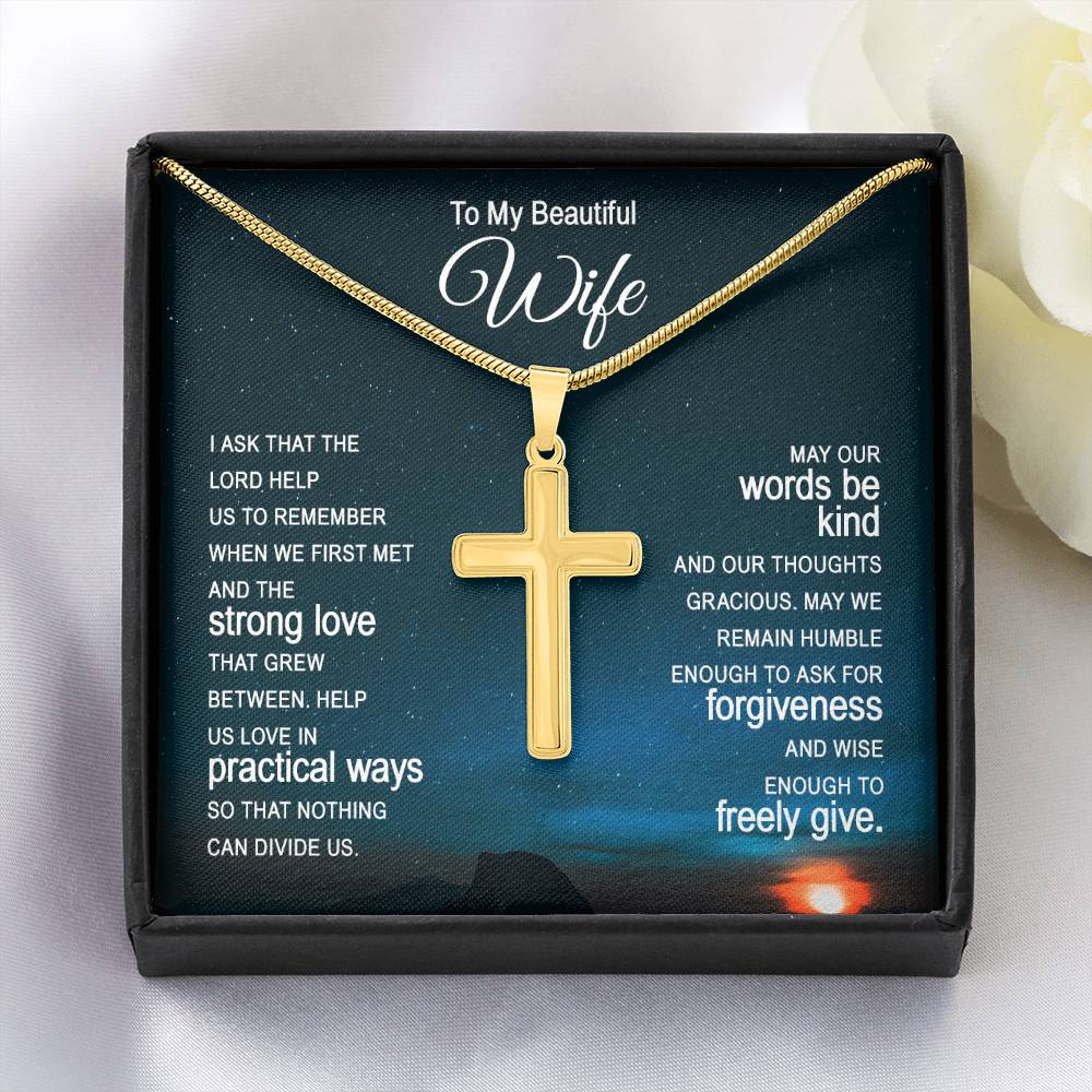 To My Wife Artisan Cross Necklace - Snake Chain