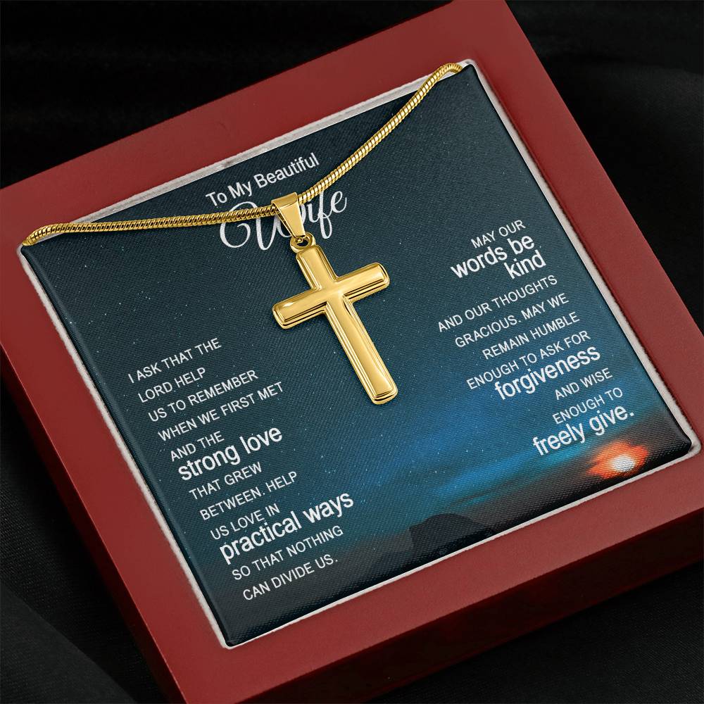 To My Wife Artisan Cross Necklace - Snake Chain