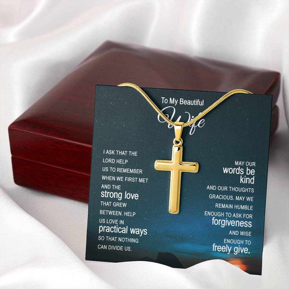 To My Wife Artisan Cross Necklace - Snake Chain