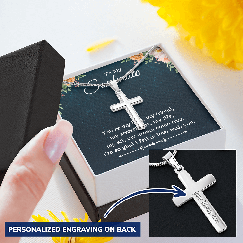 Personalized Cross Necklace - Snake Chain