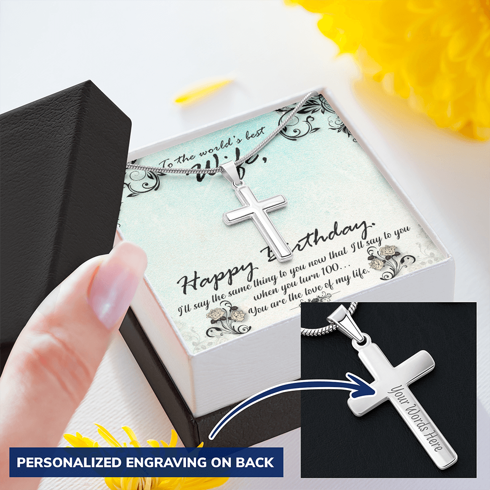 Personalized Cross Necklace - Snake Chain