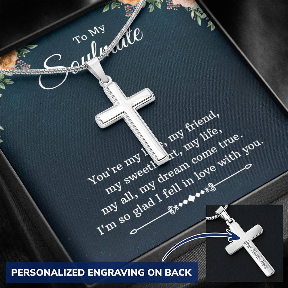 Personalized Cross Necklace - Snake Chain