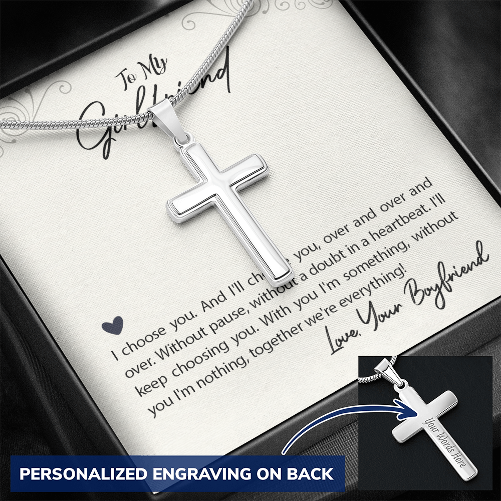 Personalized Cross Necklace - Snake Chain