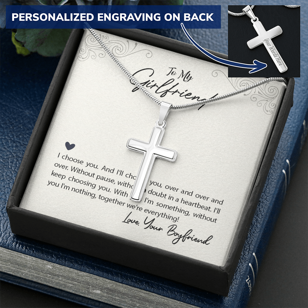 Personalized Cross Necklace - Snake Chain