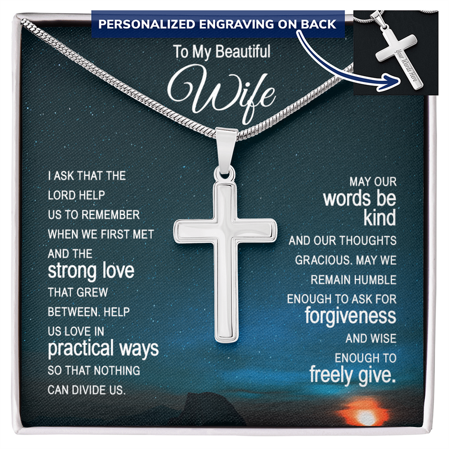 To My Beautiful Wife Personalised Cross Necklace with Snake Chain