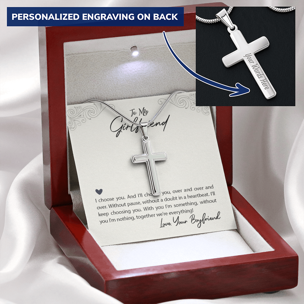 Personalized Cross Necklace - Snake Chain