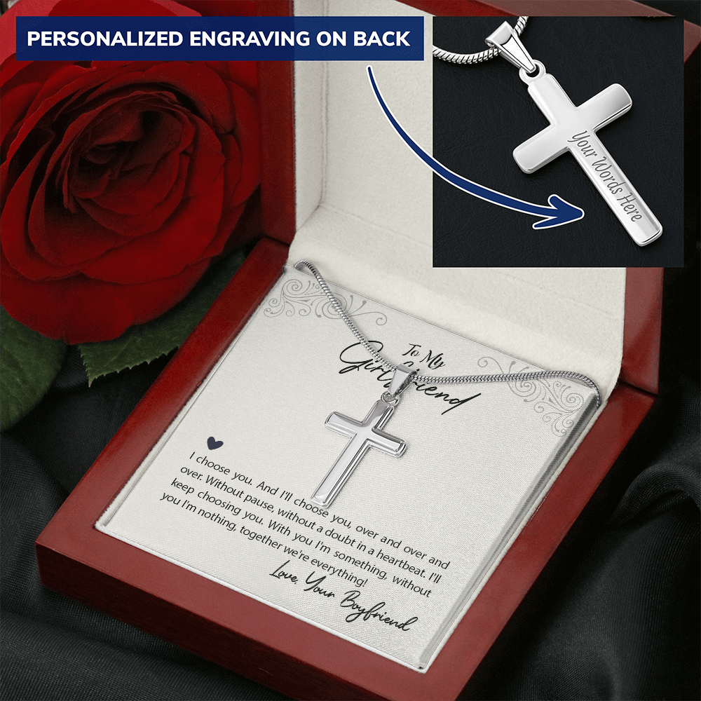 Personalized Cross Necklace - Snake Chain