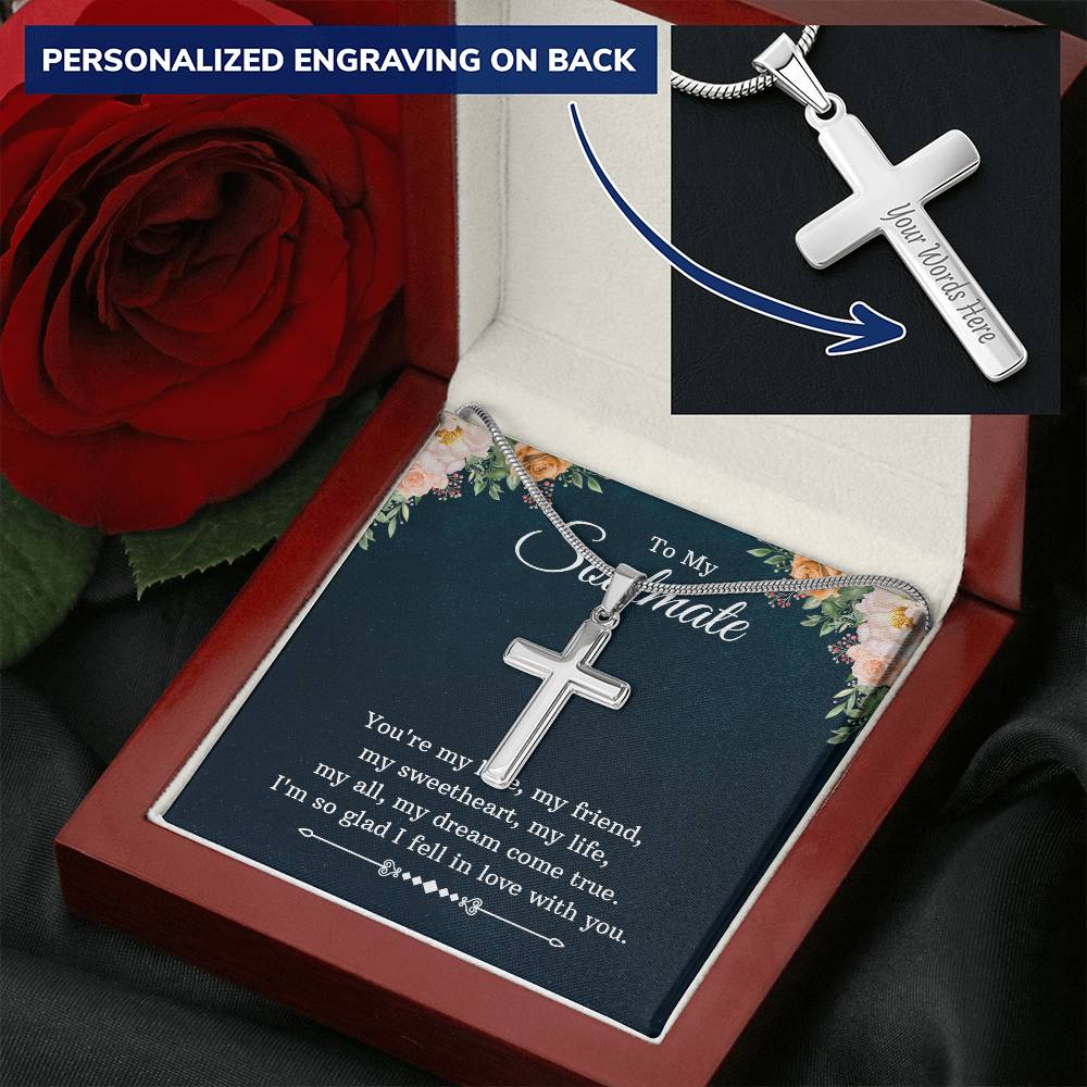 Personalized Cross Necklace - Snake Chain
