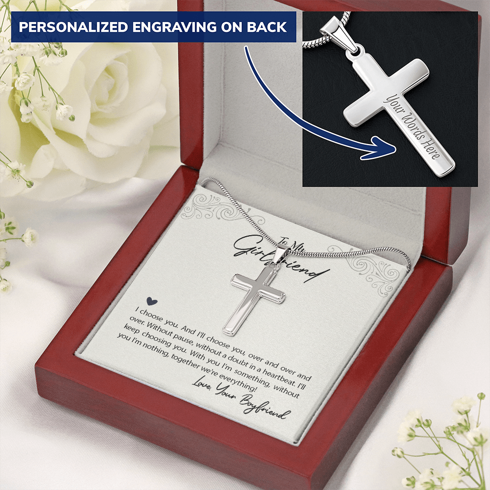 Personalized Cross Necklace - Snake Chain