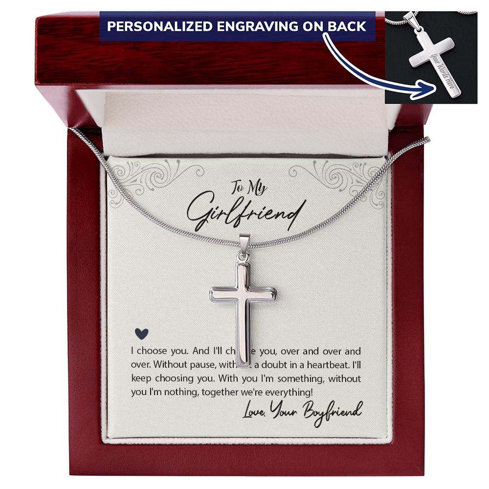 Personalized Cross Necklace - Snake Chain