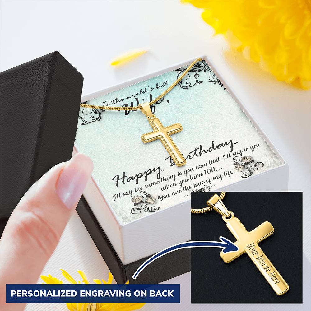 Personalized Cross Necklace - Snake Chain