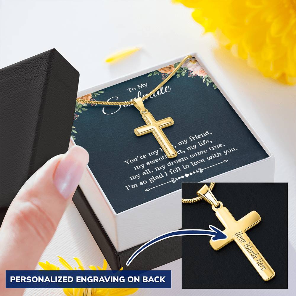 Personalized Cross Necklace - Snake Chain