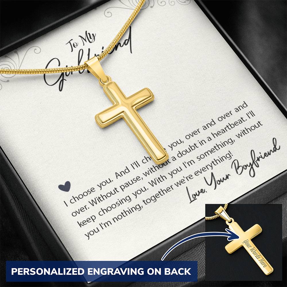 Personalized Cross Necklace - Snake Chain