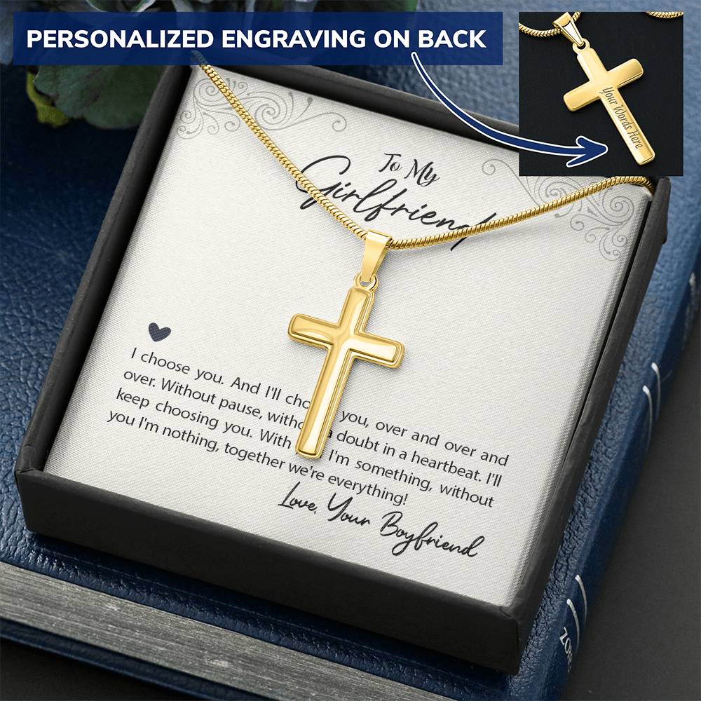 Personalized Cross Necklace - Snake Chain