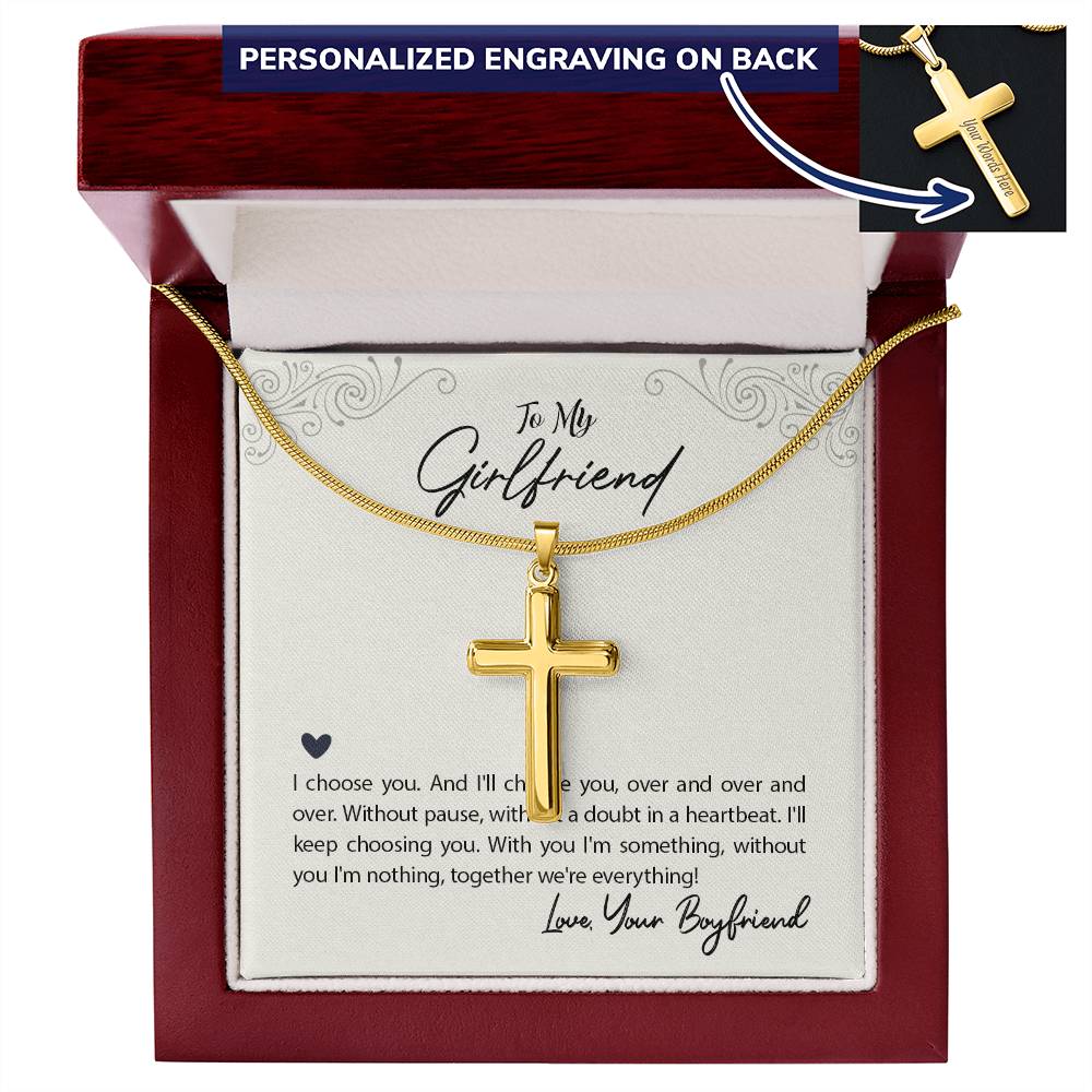 Personalized Cross Necklace - Snake Chain