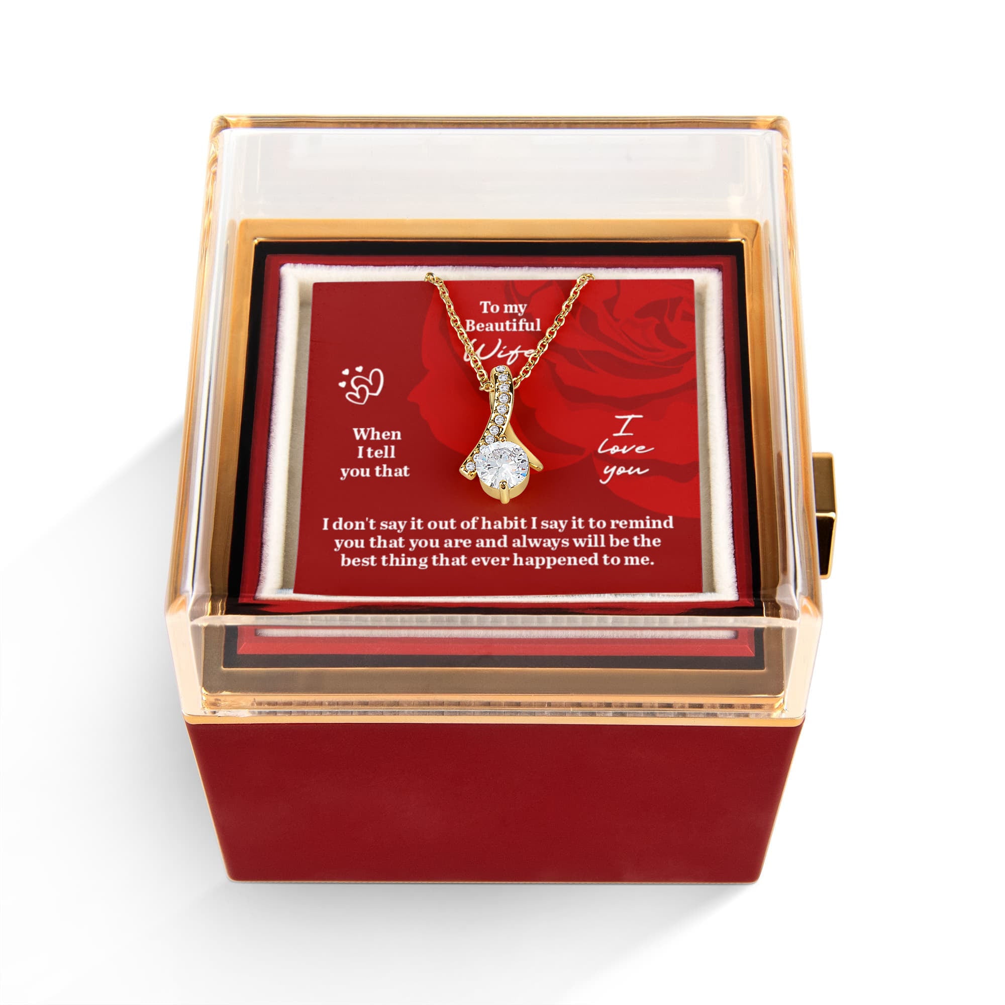 To My Beautiful Wife Alluring Beauty Necklace with Rotating Rose Gift Box