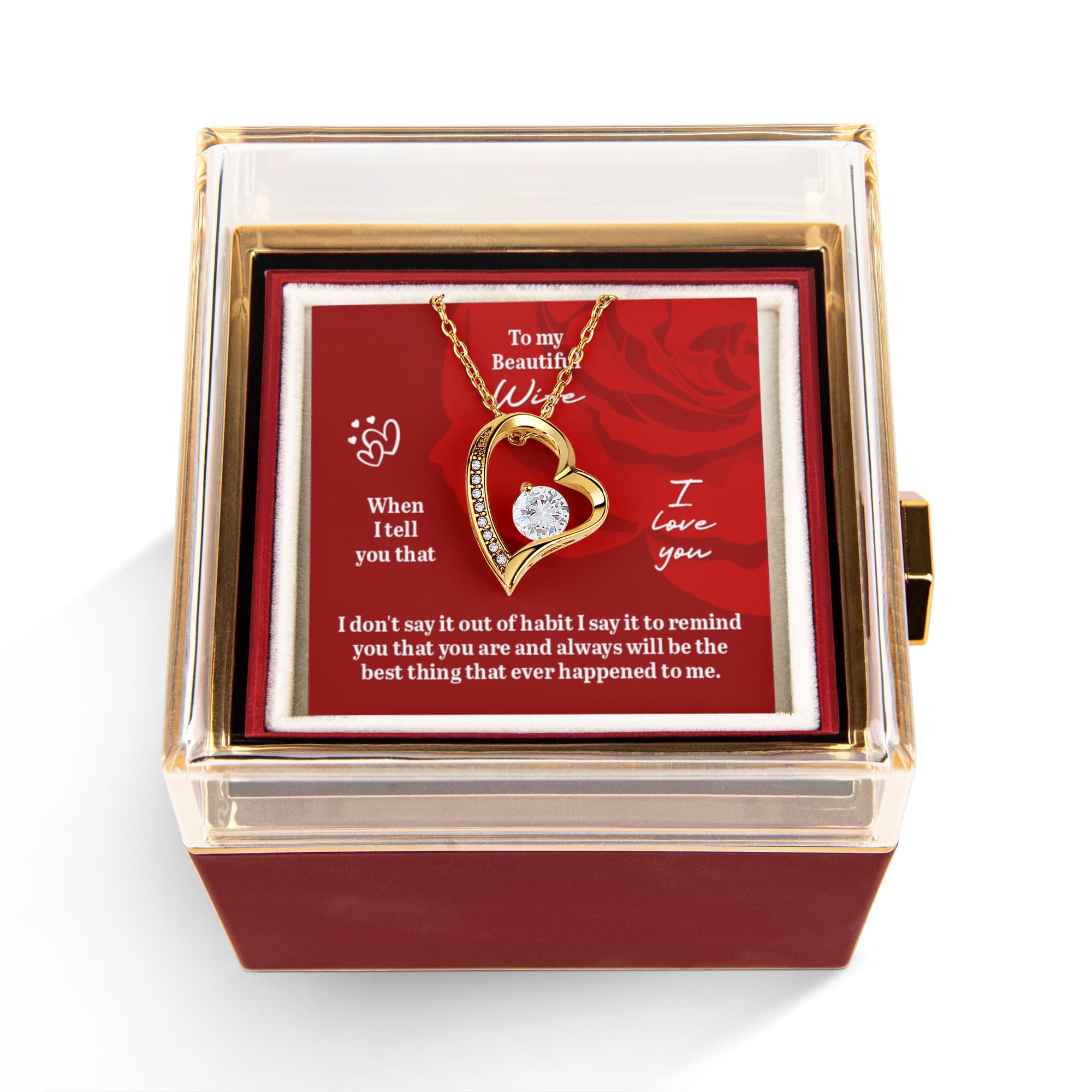 To My Beautiful Wife Forever Love Necklace with Rotating Rose Gift Box