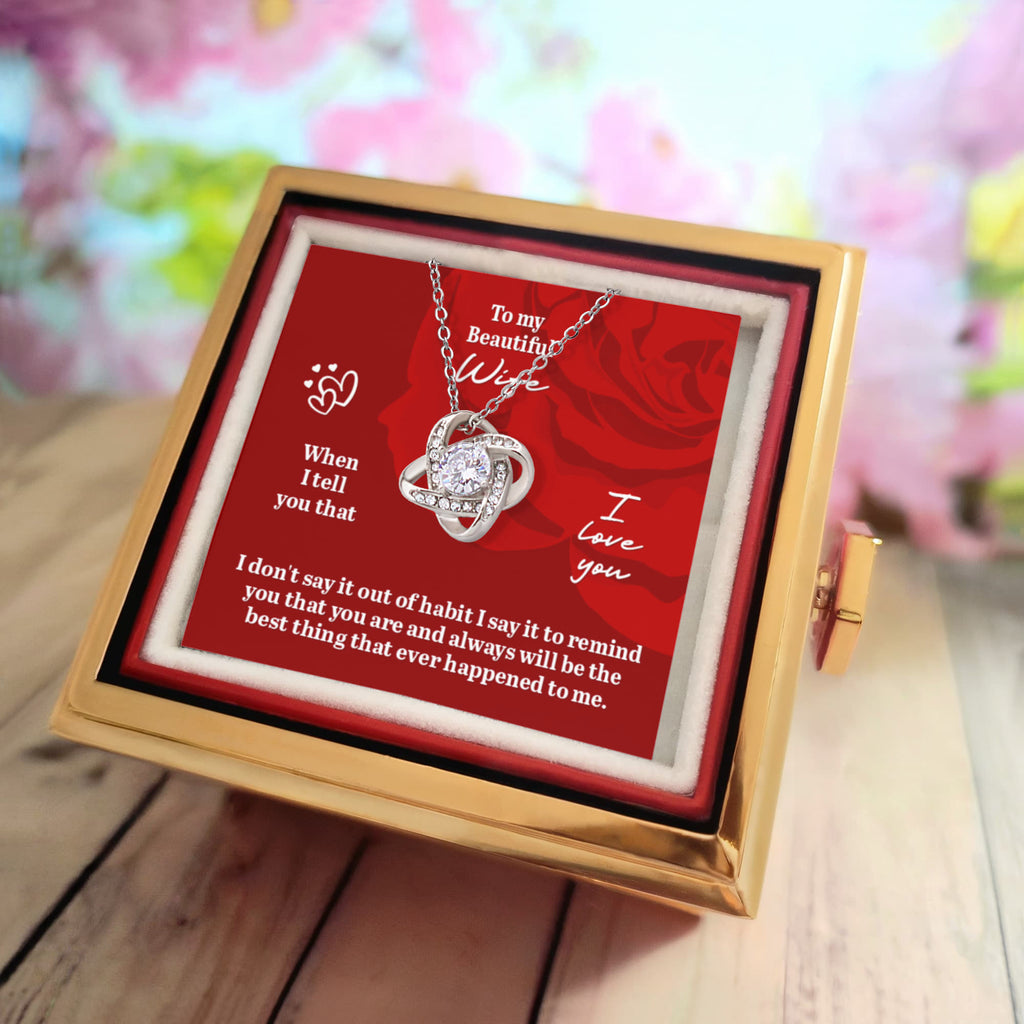 To My Beautiful Wife Love Knot - Rotating Rose Gift Box