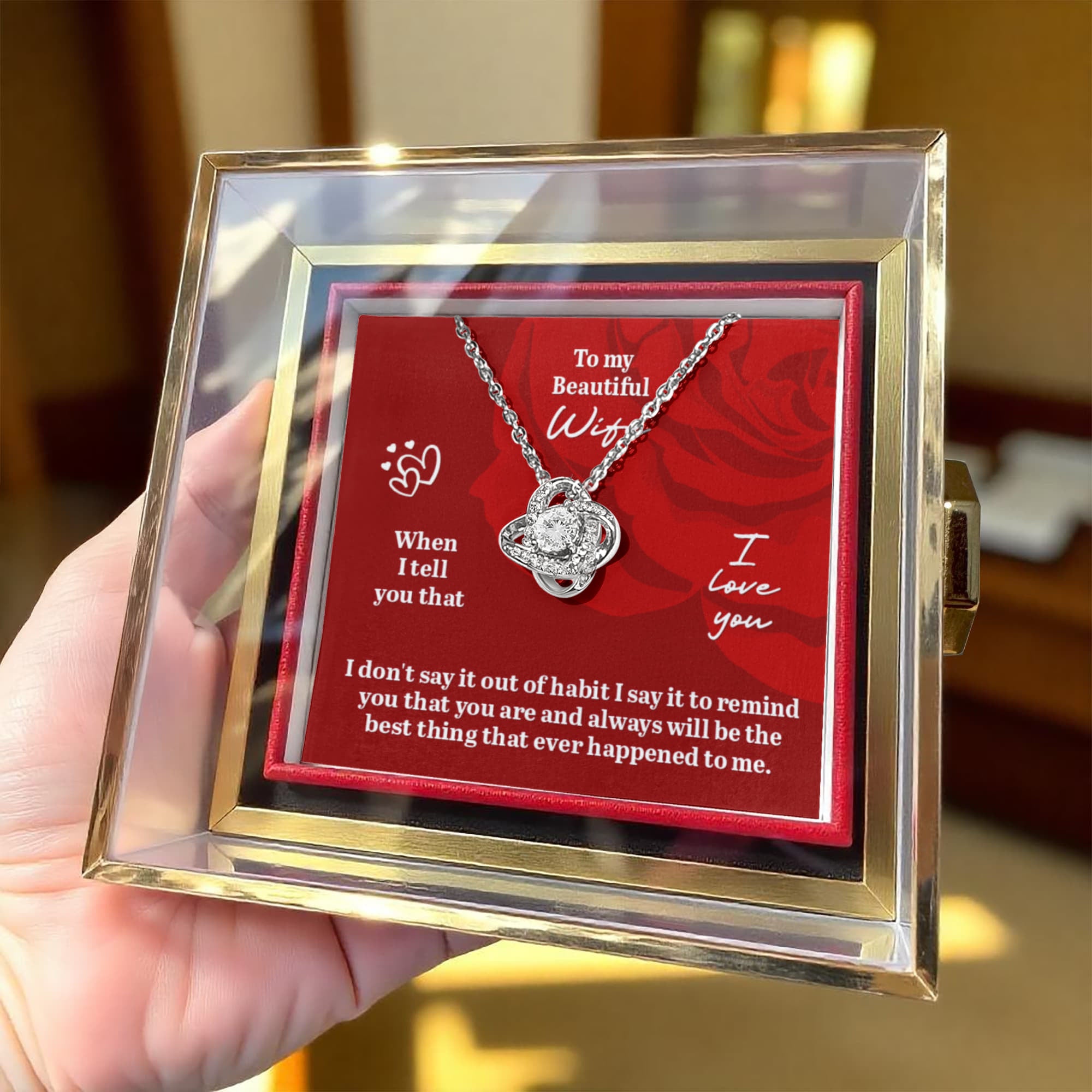 To My Beautiful Wife Love Knot - Rotating Rose Gift Box
