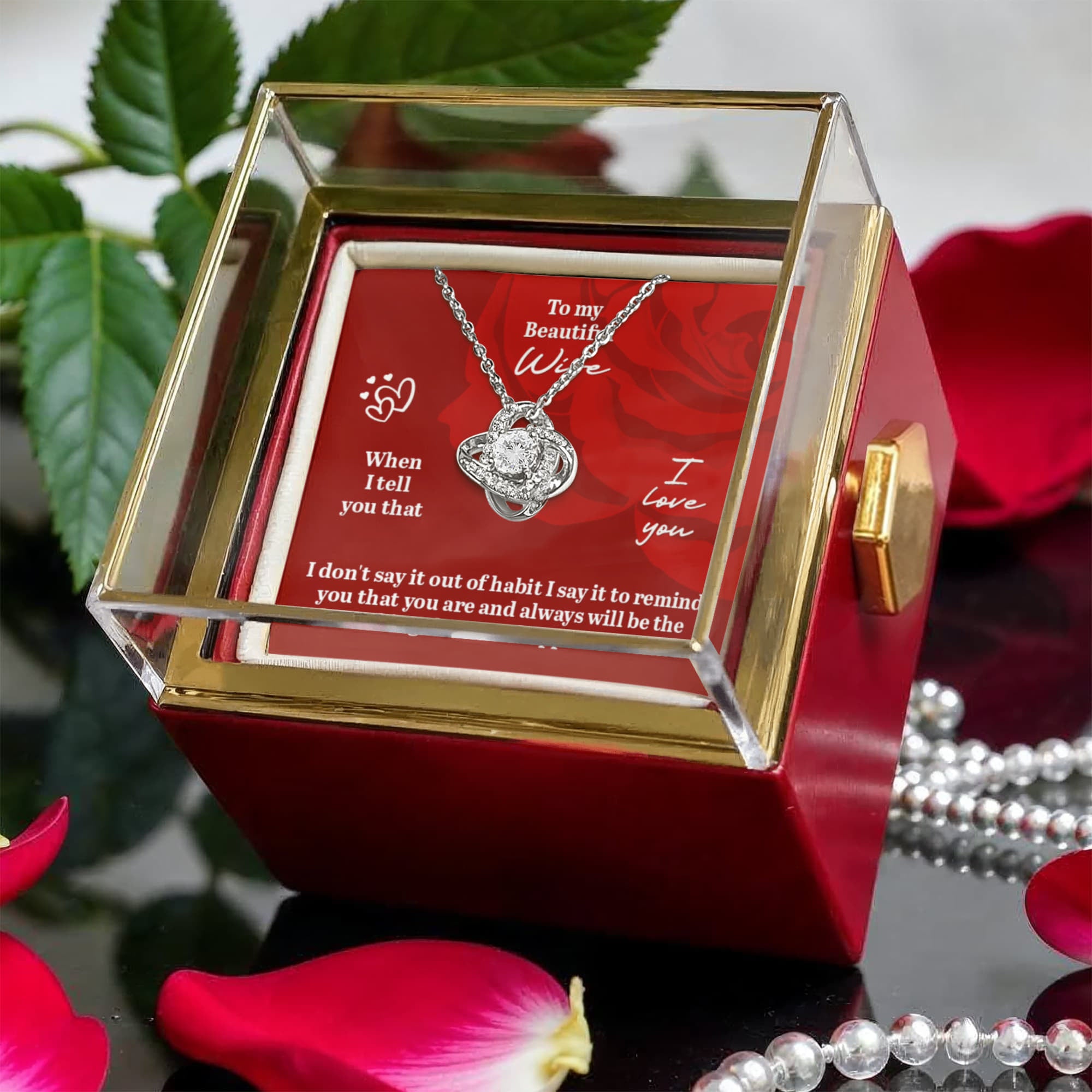 To My Beautiful Wife Love Knot - Rotating Rose Gift Box