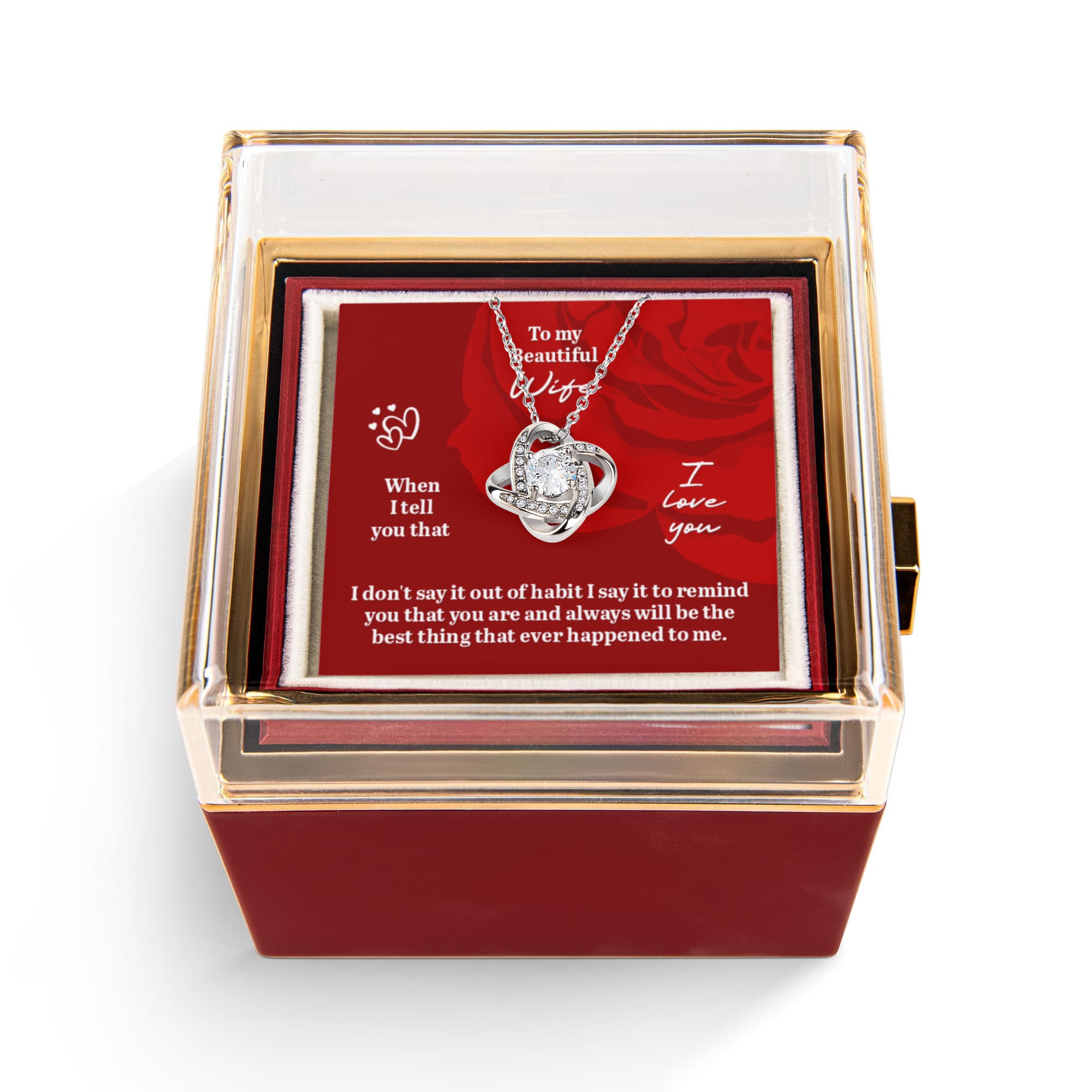 To My Beautiful Wife Love Knot - Rotating Rose Gift Box