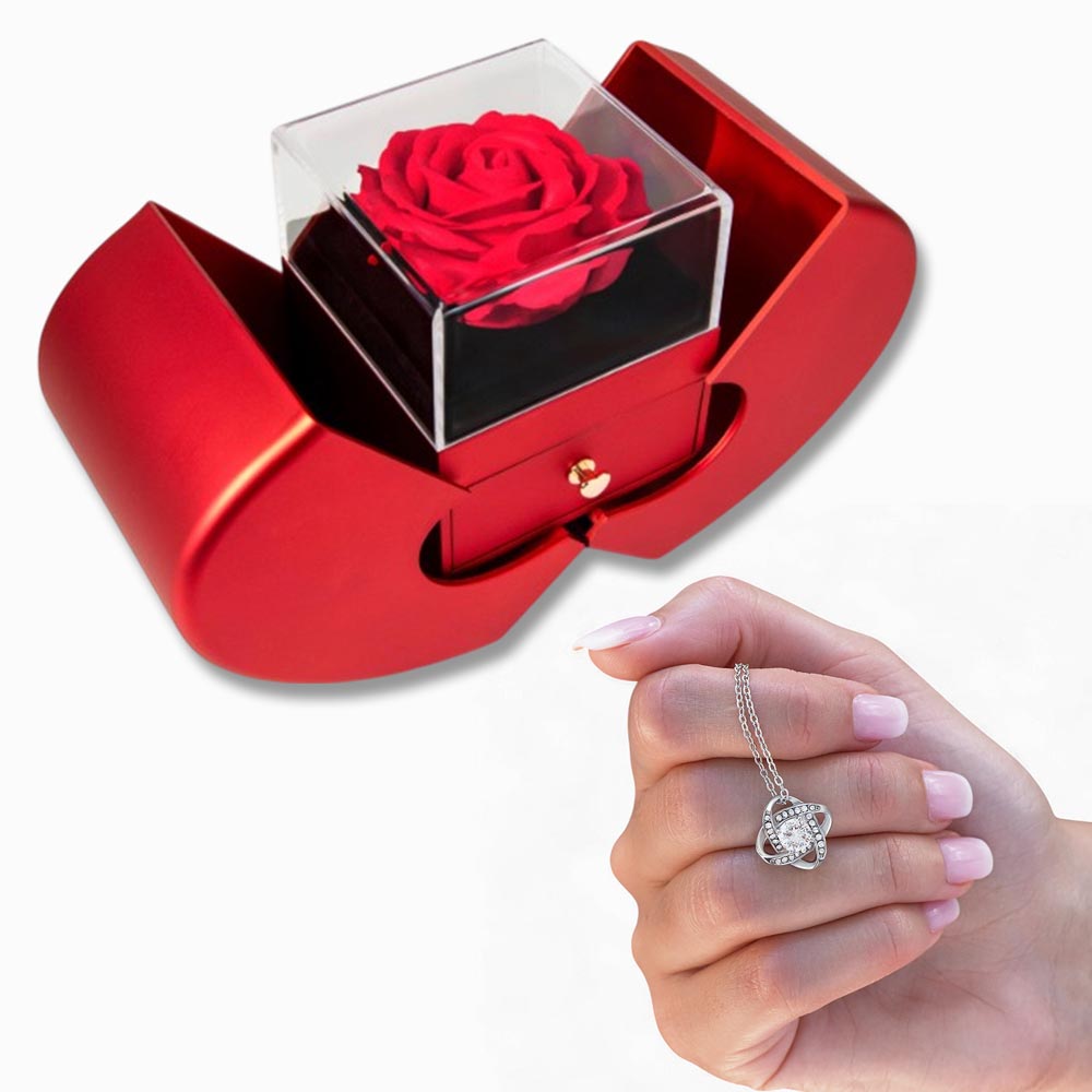 Love Knot Necklace - Red Heart Rose Box