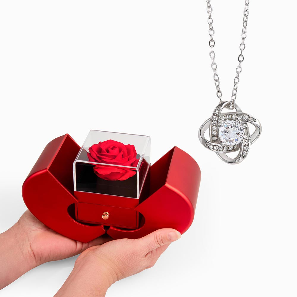 Love Knot Necklace - Red Heart Rose Box