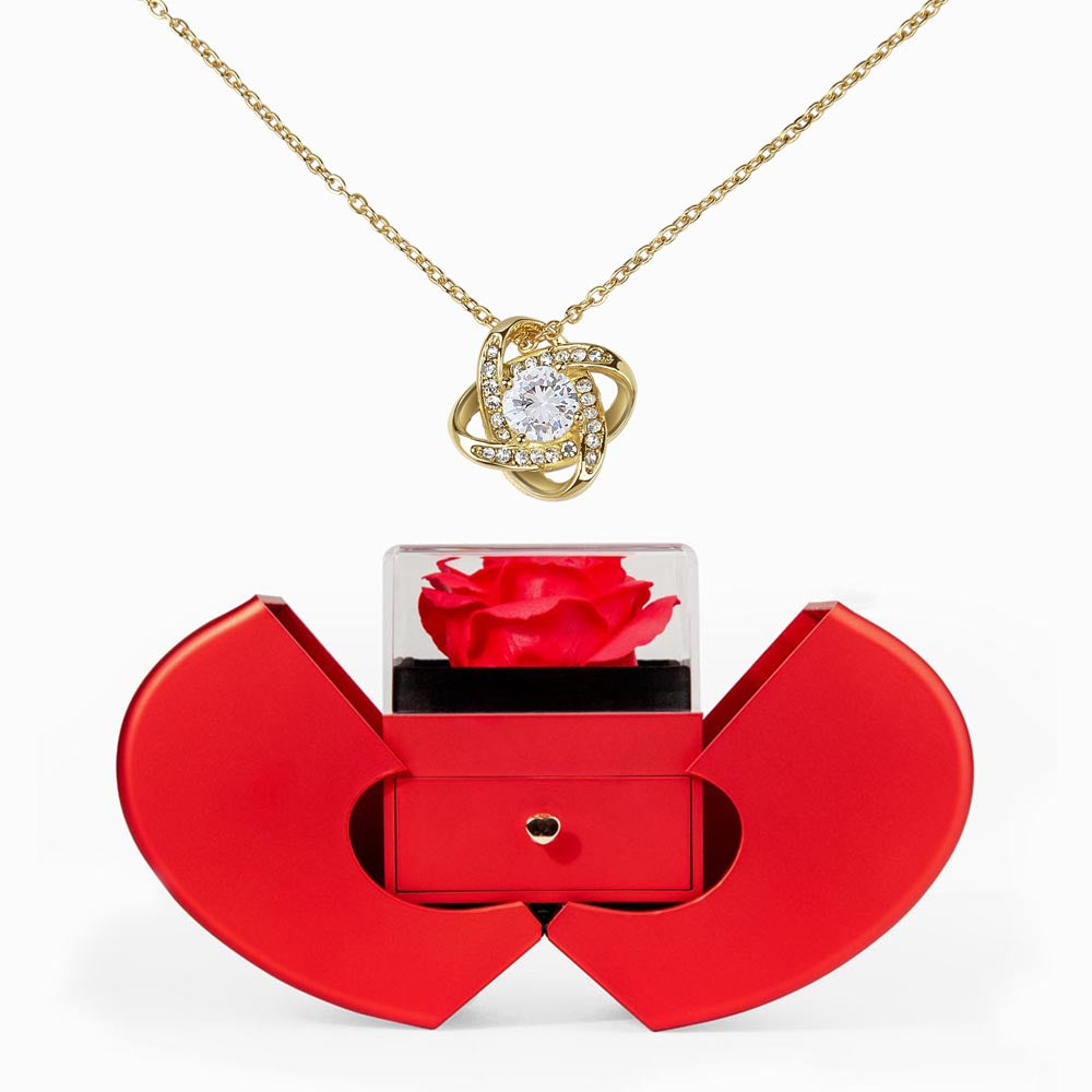 Love Knot Necklace - Red Heart Rose Box