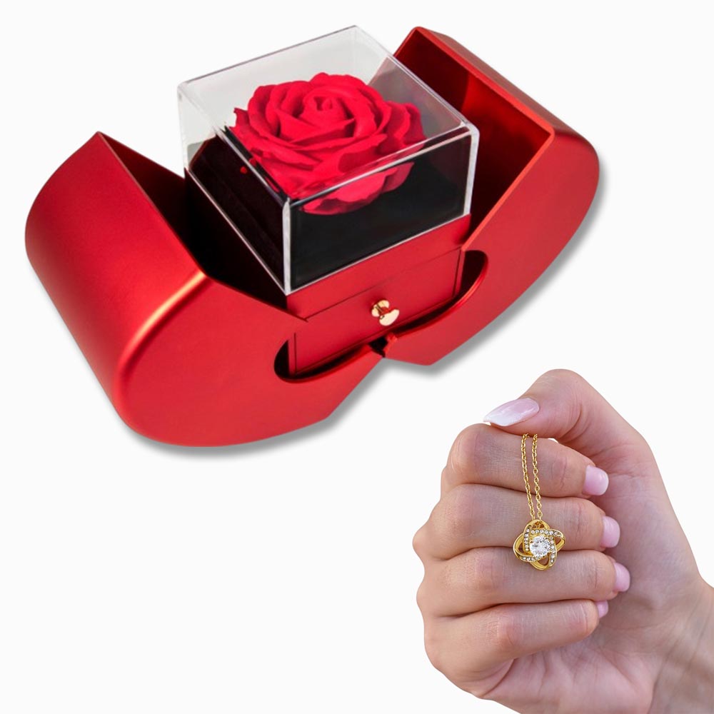 Love Knot Necklace - Red Heart Rose Box