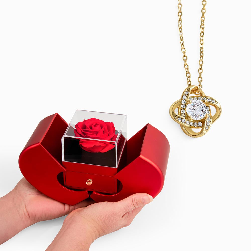 Love Knot Necklace - Red Heart Rose Box
