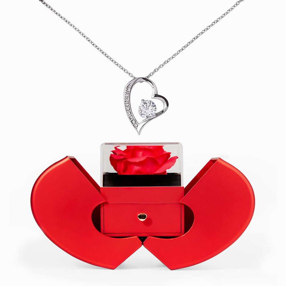 Forever Love Necklace - Red Heart Rose Box