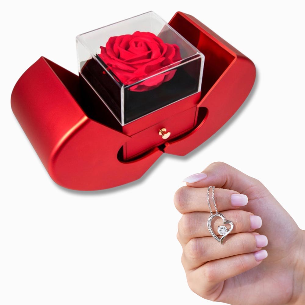 Forever Love Necklace - Red Heart Rose Box