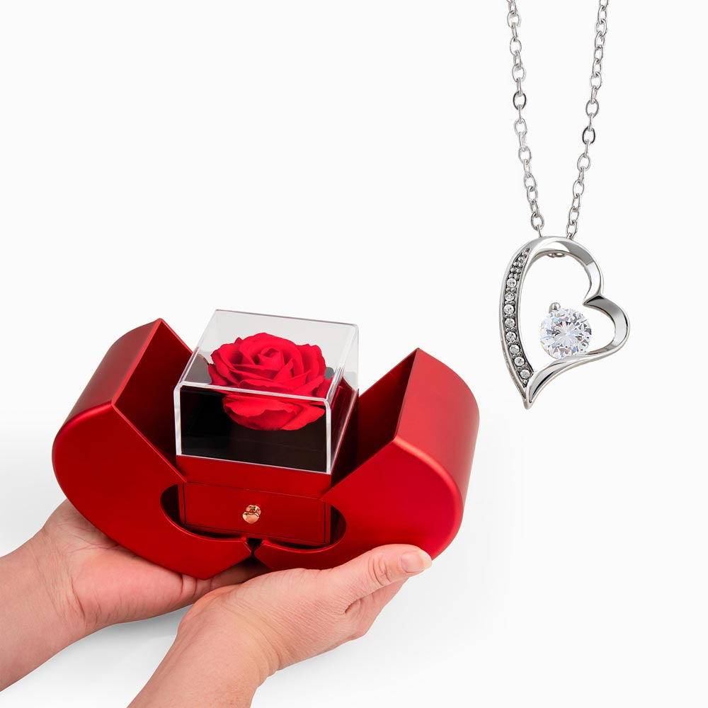 Forever Love Necklace - Red Heart Rose Box