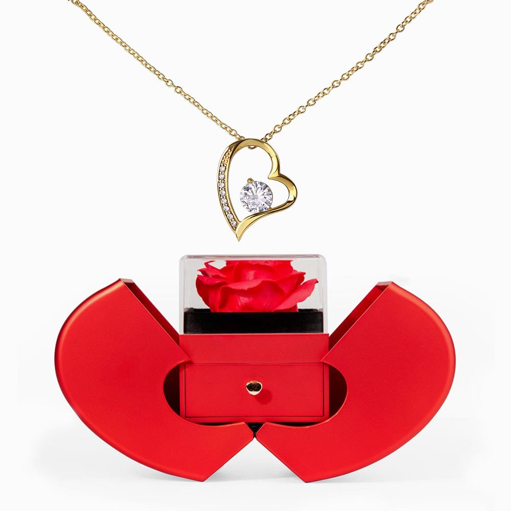 Forever Love Necklace - Red Heart Rose Box