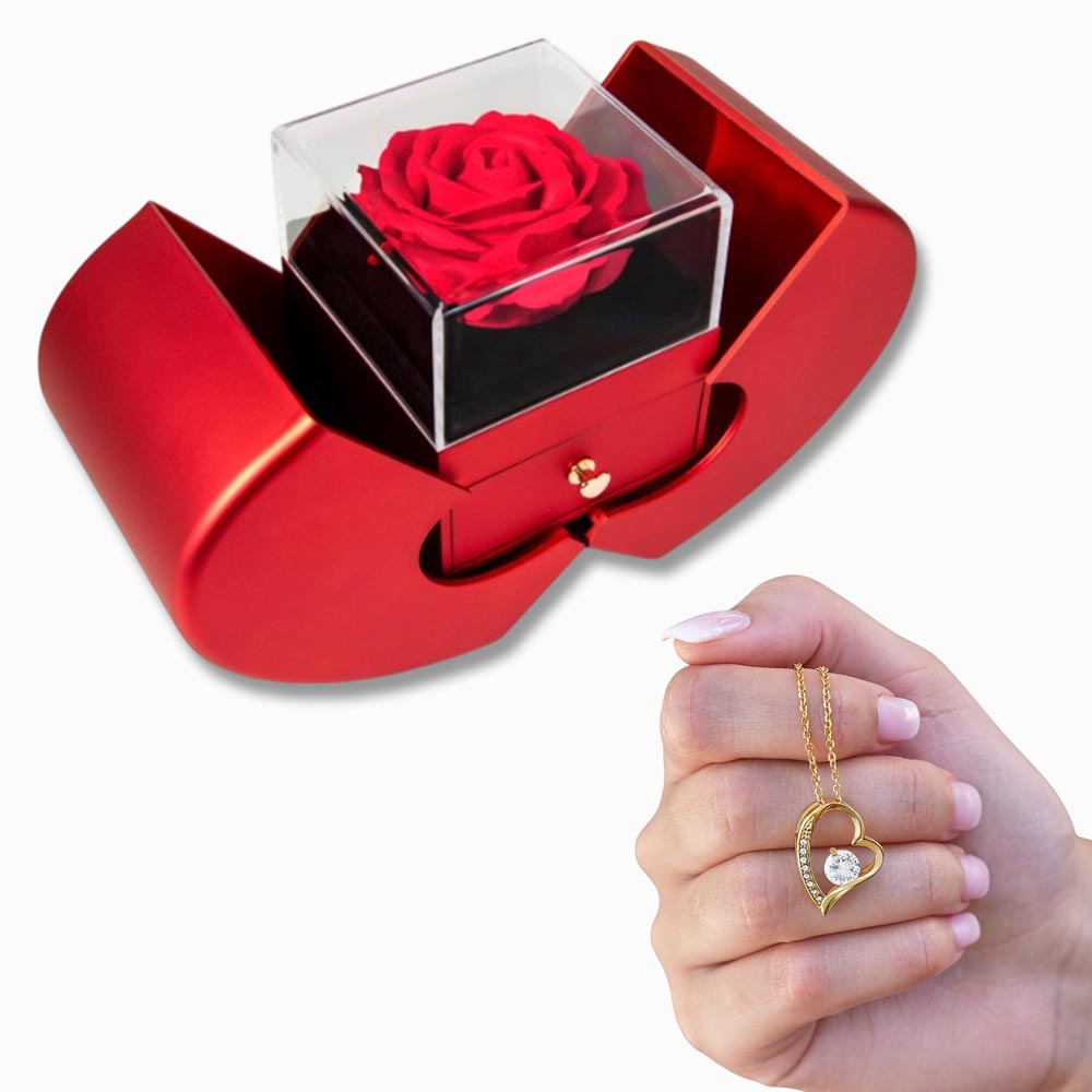 Forever Love Necklace - Red Heart Rose Box
