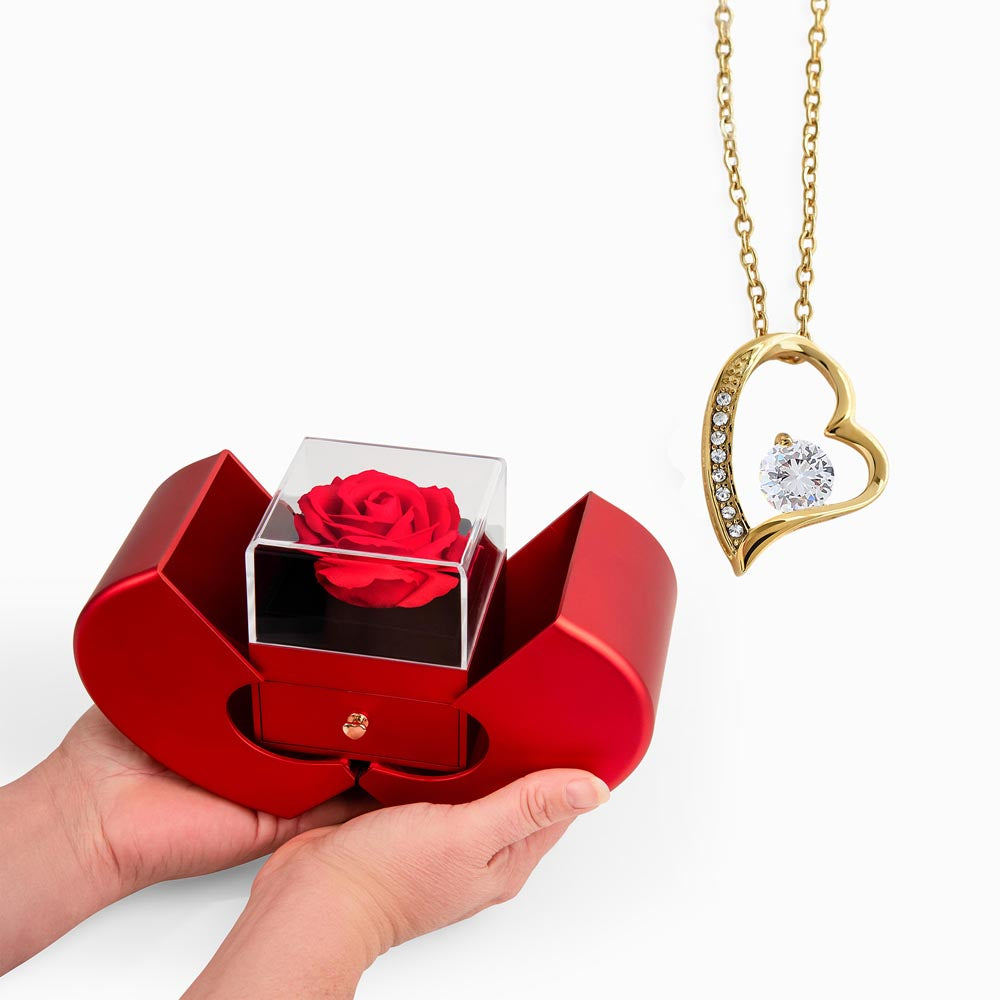 Forever Love Necklace - Red Heart Rose Box