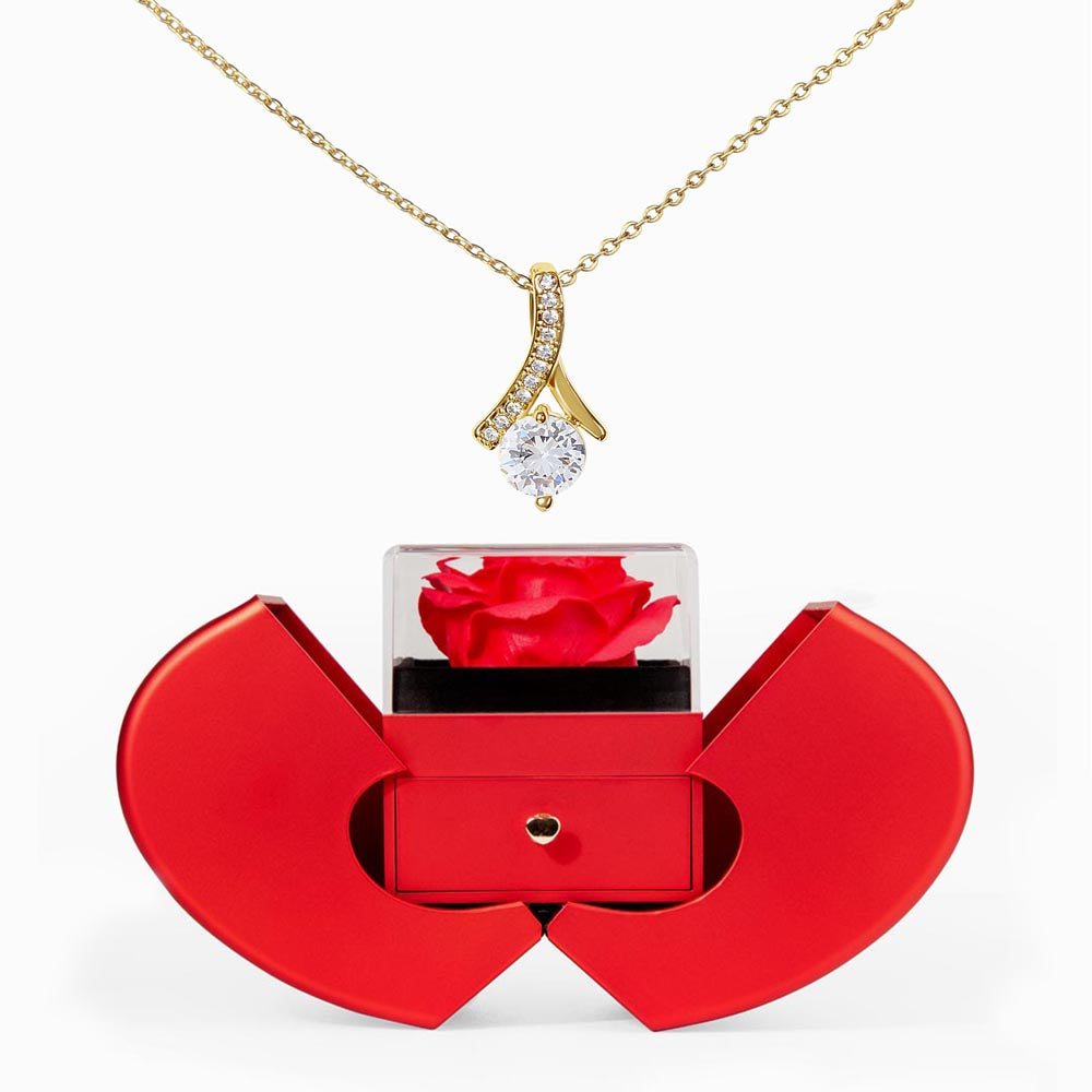 Alluring Beauty Necklace - Red Heart Rose Box