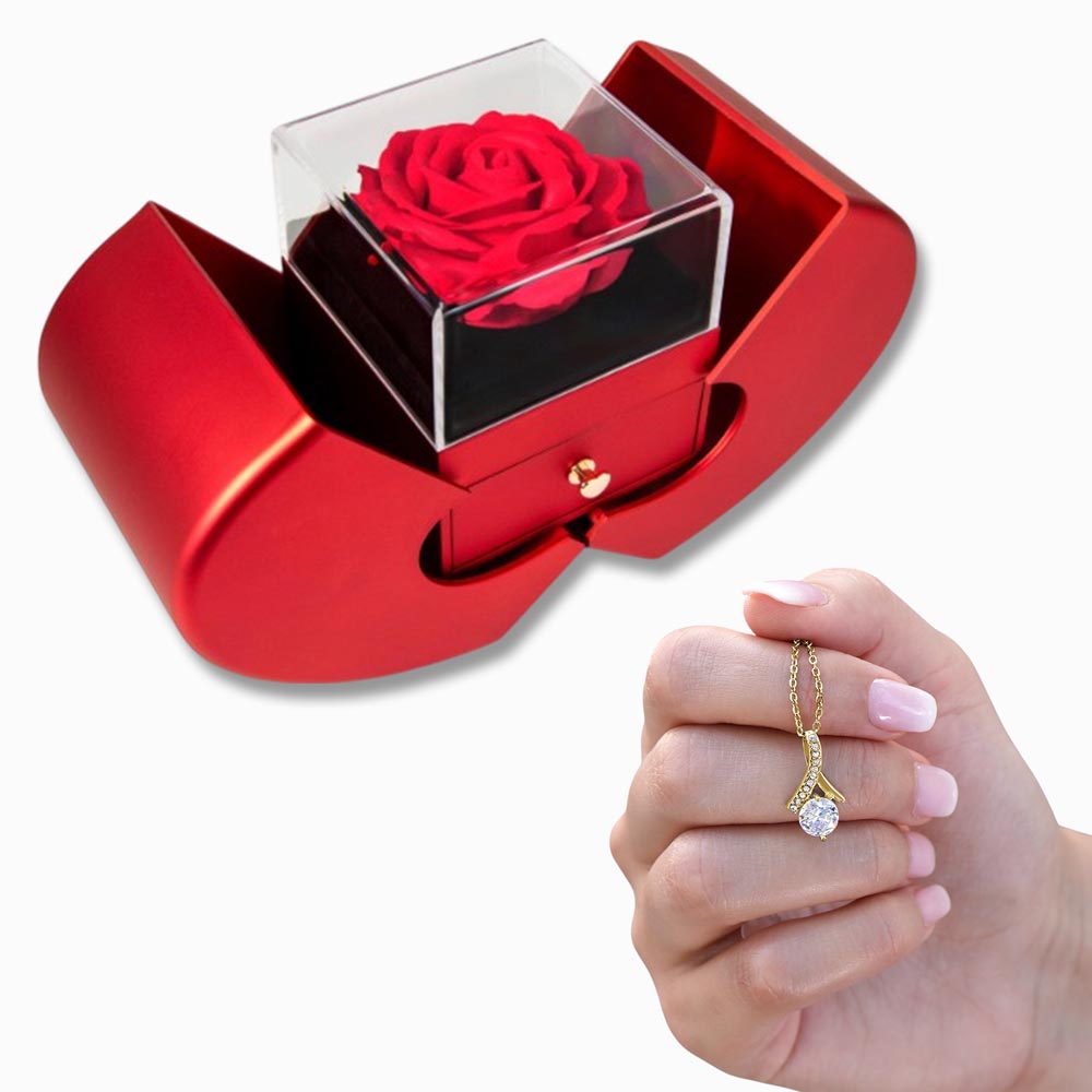 Alluring Beauty Necklace - Red Heart Rose Box